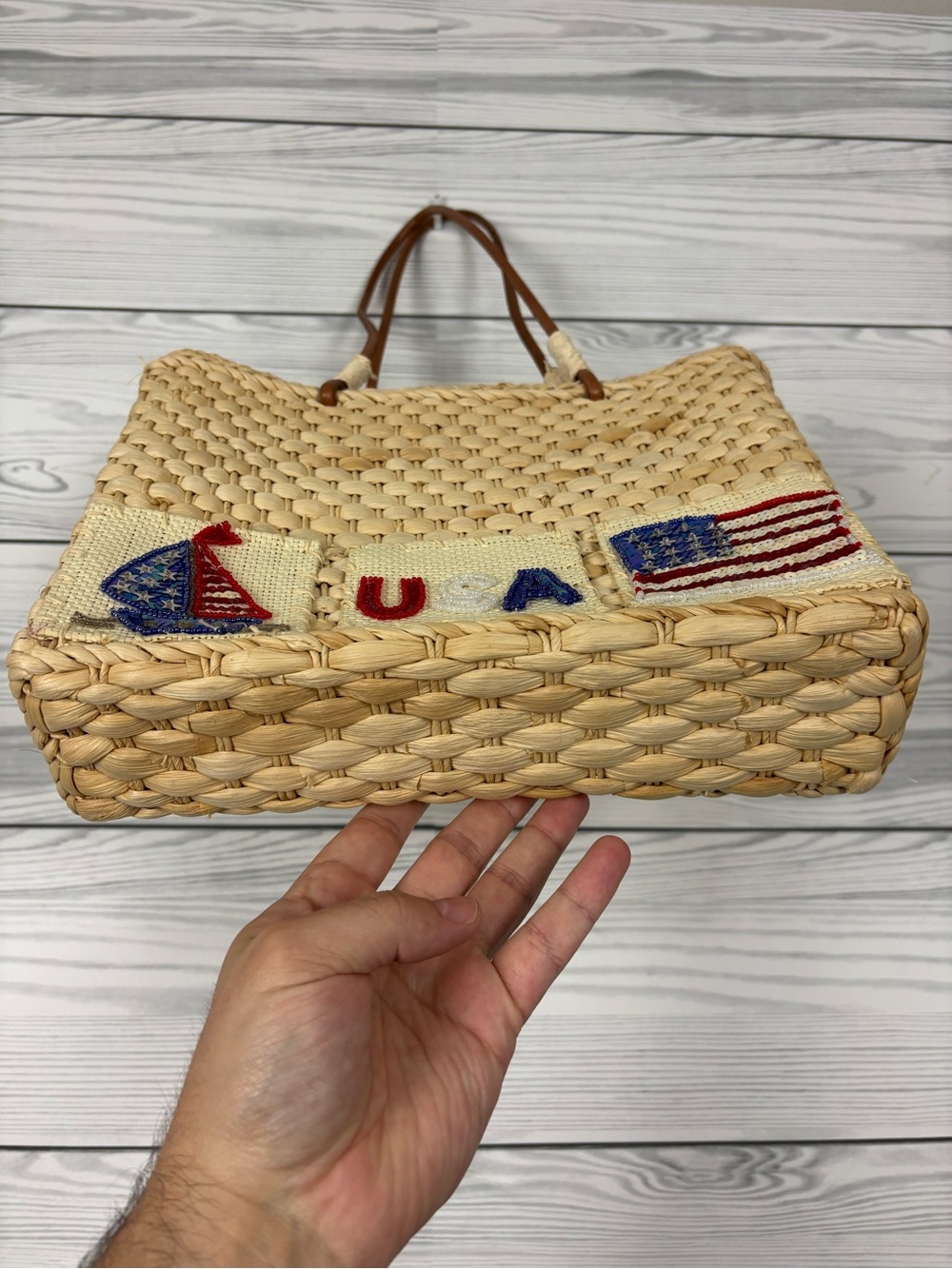 QVC Corn Husk Straw Bag American Flag Fourth of July Purse NWT - Picture 5 of 9